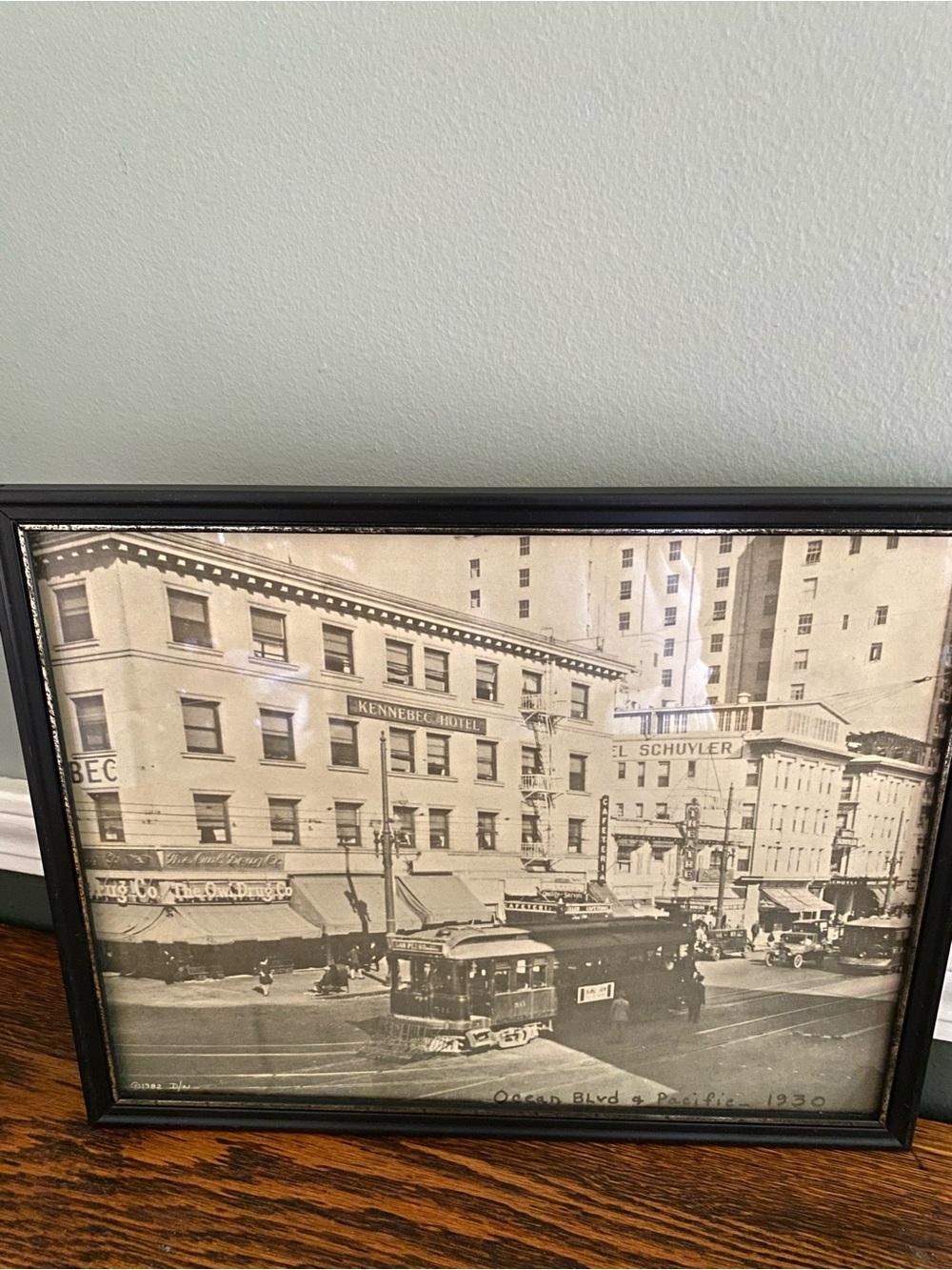 Vintage 1930 Framed Black & White Photograph Long Beach Ocean Blvd Pacific Ave